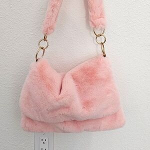 Fluffy furry pink purse shoulder bag